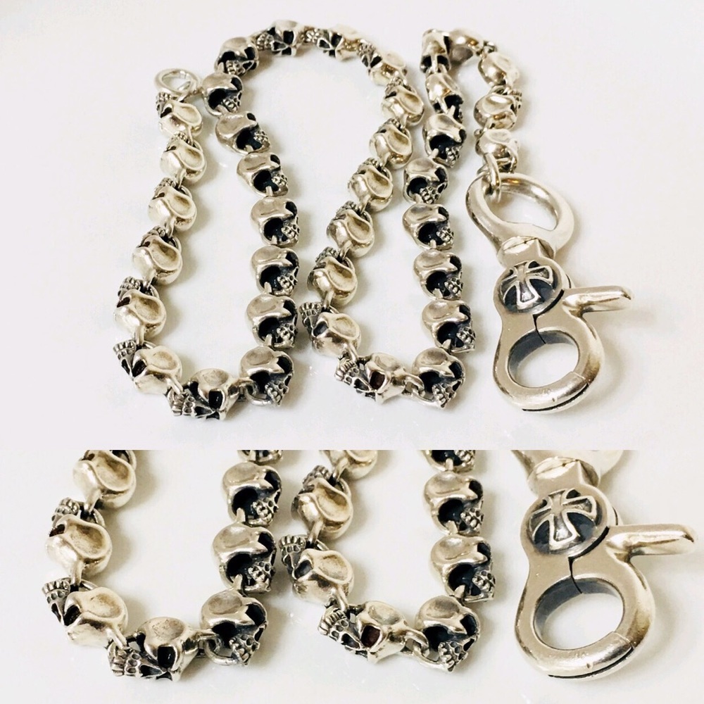 Sterling Silver Skull Link Biker Wallet Chain - Picture 3 of 6
